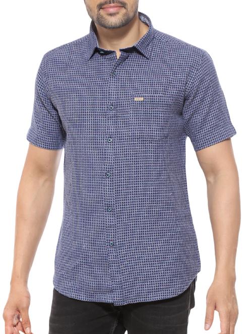 blue cotton casual shirt - 15461748 - Very Small Image - 1