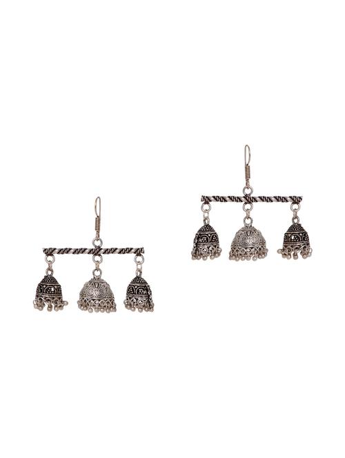 silver tone oxidised earrings - 15462894 - Very Small Image - 1