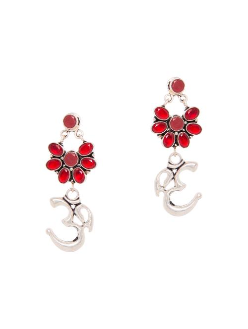 red silver tone stone earrings - 15462902 - Very Small Image - 1