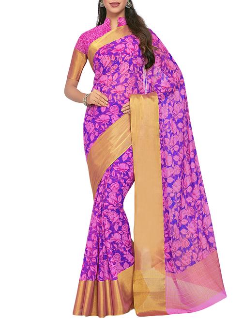 zari border floral printed saree - 15463948 - Very Small Image - 1