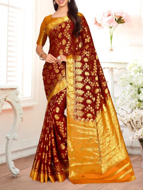 gold border paisley kanjivaram saree - 15463949 - Very Small Image - 1