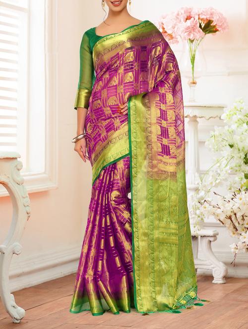 contrast border conversational kanjivaram saree - 15463965 - Very Small Image - 1