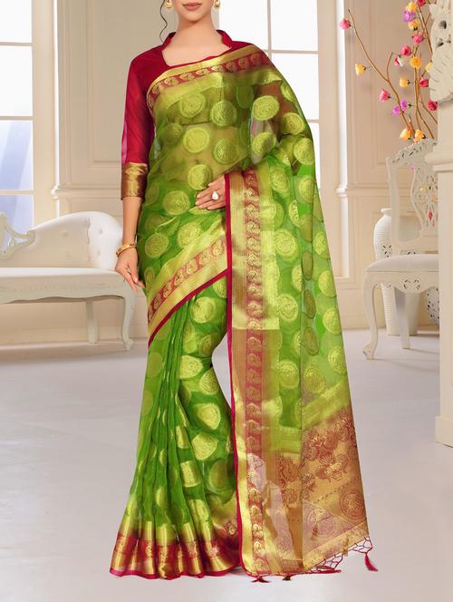 contrast pallu conversational kanjivaram saree - 15463986 - Very Small Image - 1