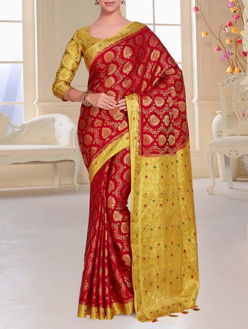 contrast zari pallu kanjivaram saree - 15464108 - Very Small Image - 1
