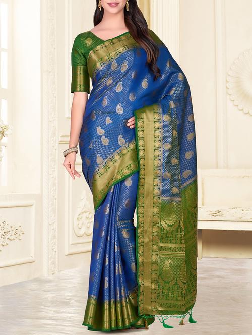 contrast boder paisley kanjivaram saree - 15464141 - Very Small Image - 1