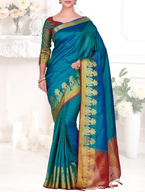 contrast zari border kanjivaram saree - 15464145 - Very Small Image - 1