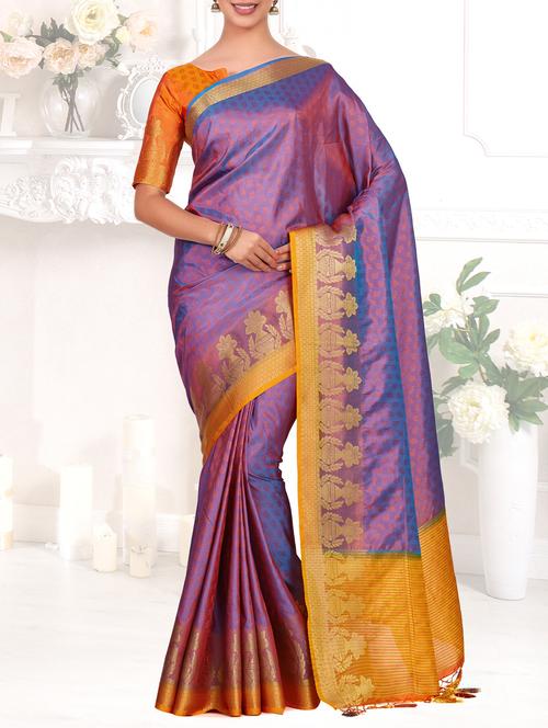 contrast zari border kanjivaram saree - 15464146 - Very Small Image - 1