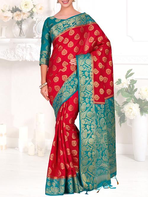 contrast border conversational kanjivaram saree - 15464153 - Very Small Image - 1