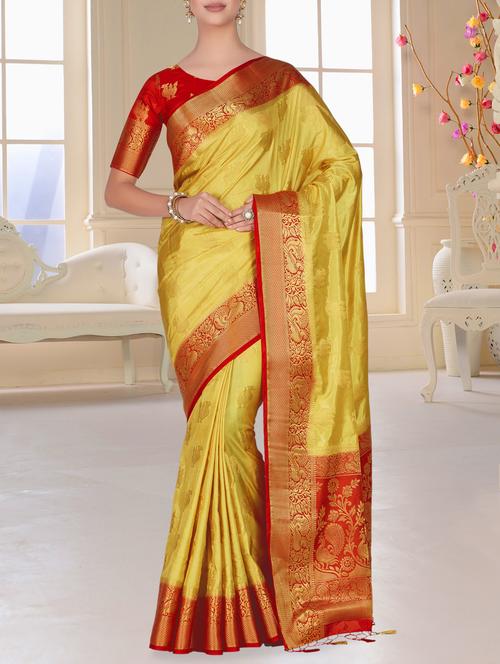 women's self design mellow yellow colored saree - 15464174 - Very Small Image - 1