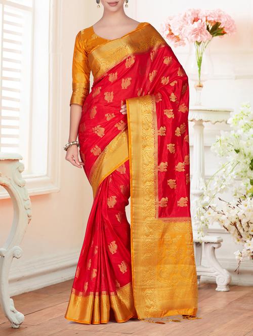 contrast border conversational kanjivaram saree - 15464178 - Very Small Image - 1