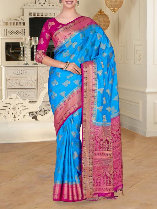 contrast border conversational kanjivaram saree - 15464184 - Very Small Image - 1