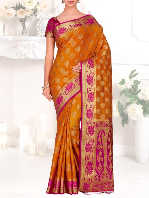 women's self design orange colored saree - 15464191 - Very Small Image - 1