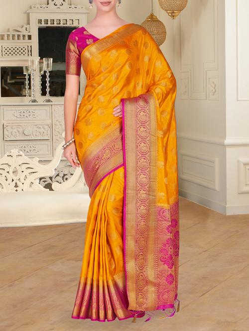 women's self design orange colored saree - 15464230 - Very Small Image - 1