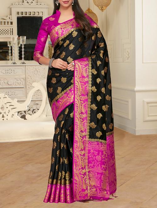 women's self design black colored saree - 15464246 - Very Small Image - 1