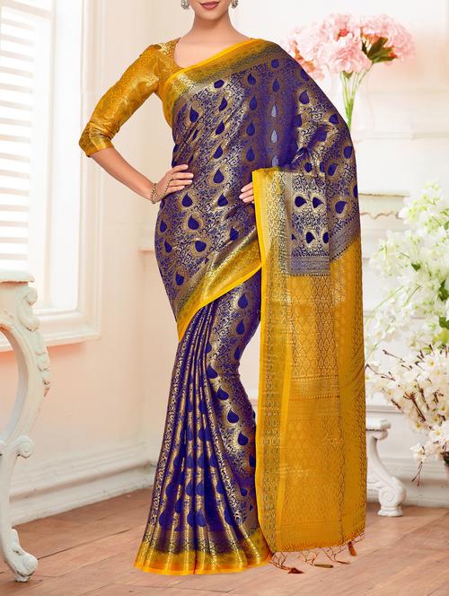 contrast pallu paisley kanjivaram saree - 15464252 - Very Small Image - 1