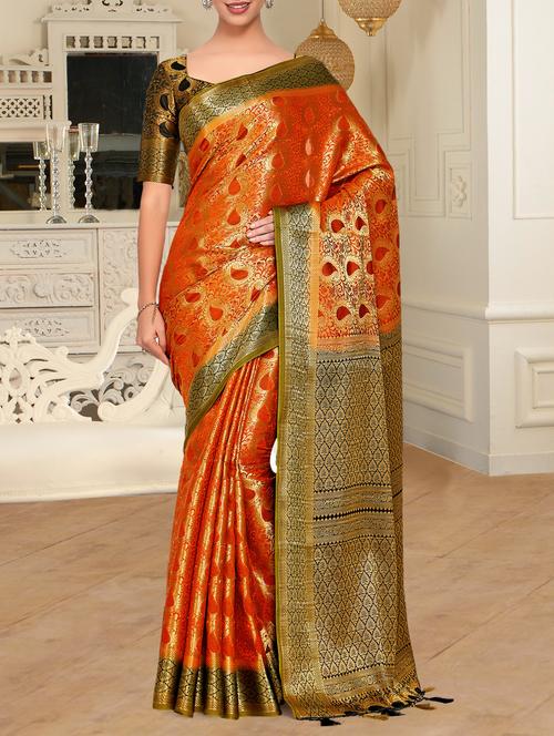 gold pallu paisley kanjivaram saree - 15464253 - Very Small Image - 1