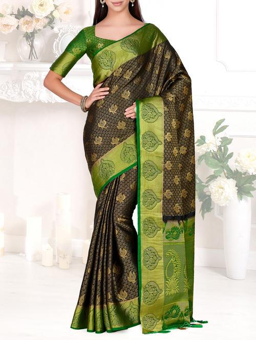 contrast border paisley kanjivaram saree - 15464282 - Very Small Image - 1