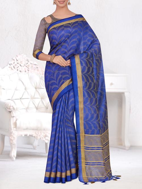 contrast striped pallu tussar saree - 15464330 - Very Small Image - 1