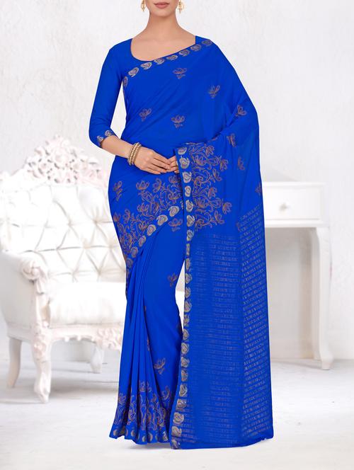 paisley border floral embroidered saree - 15464339 - Very Small Image - 1