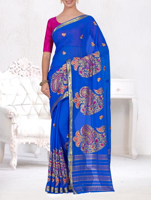 gold border paisley embroidered saree - 15464343 - Very Small Image - 1