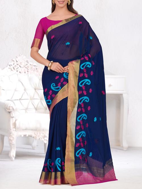 contrast thread paisley embroidered saree - 15464351 - Very Small Image - 1