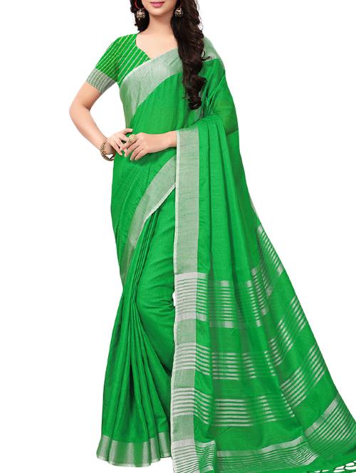 contrast striped bordered linen saree with blouse - 15464403 - Very Small Image - 1