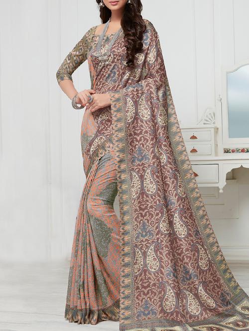paisley printed half & half saree with blouse - 15464414 - Very Small Image - 1