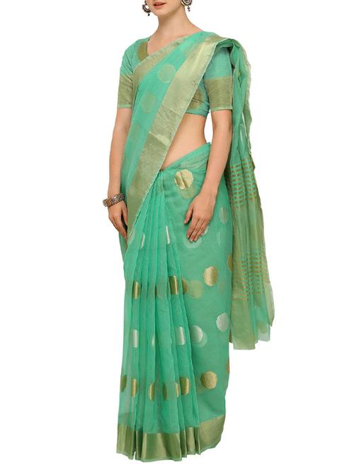 polka dots zari woven saree with blouse - 15464421 - Very Small Image - 1