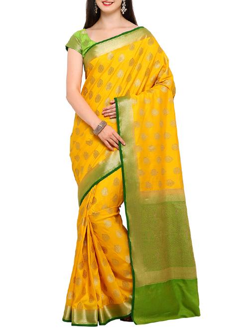 contrast zari pallu banarasi saree with blouse - 15464476 - Very Small Image - 1