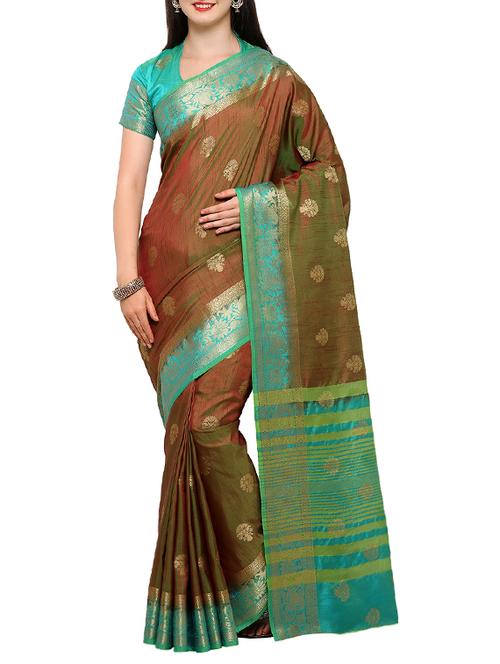 contrast striped pallu banarasi saree with blouse - 15464478 - Very Small Image - 1