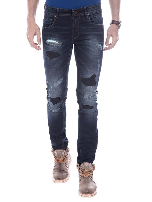 blue cotton patched jeans - 15465462 - Very Small Image - 1