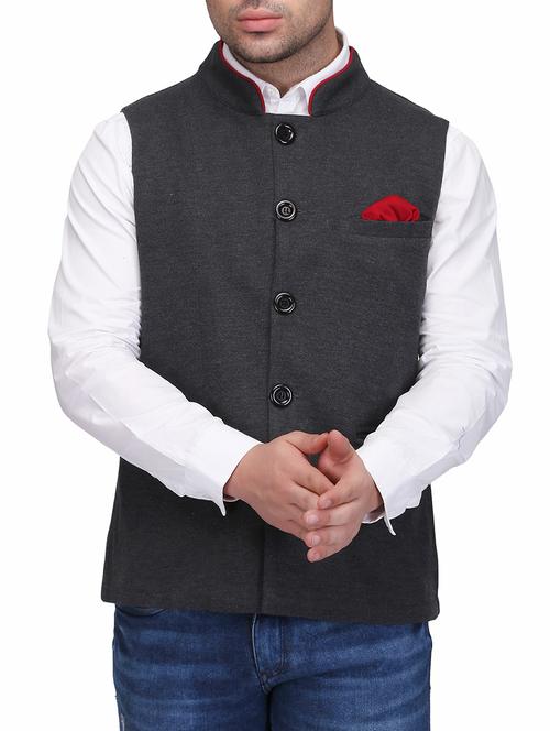 grey cotton nehru jacket - 15465911 - Very Small Image - 1