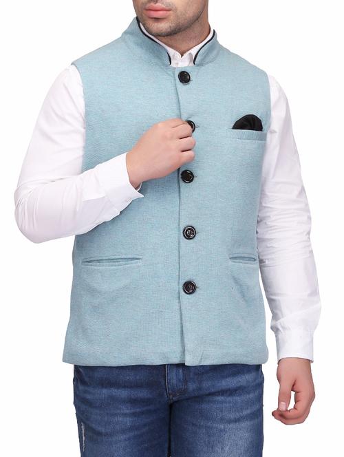 blue cotton nehru jacket - 15465914 - Very Small Image - 1