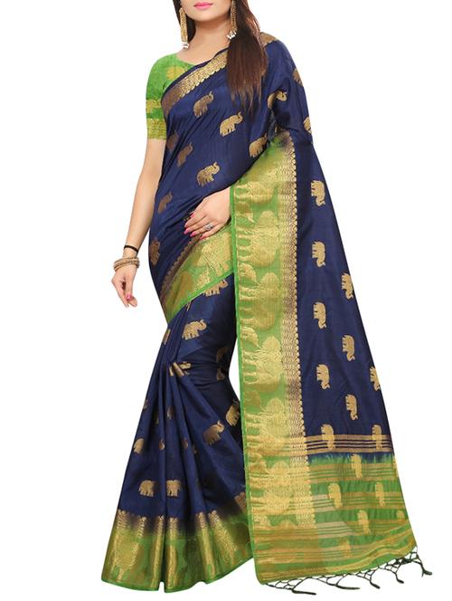 contrast border conversational banarasi saree with blouse - 15466777 - Very Small Image - 1