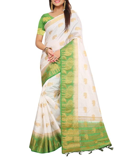 contrast border conversational banarasi saree with blouse - 15466782 - Very Small Image - 1