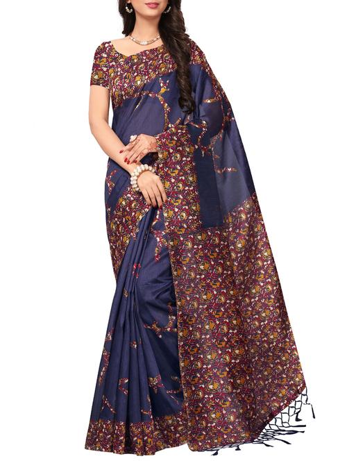 contrast border printed saree with blouse - 15467317 - Very Small Image - 1