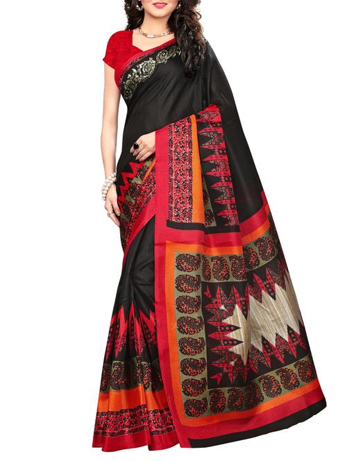 contrast border printed saree with blouse - 15467342 - Very Small Image - 1
