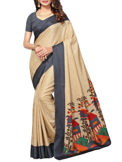 contrast border conversational printed saree with blouse - 15467360 - Very Small Image - 1
