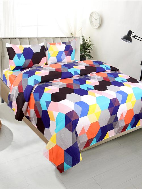 printed polycotton double bedsheet with 2 pillow covers - 15469150 - Very Small Image - 1