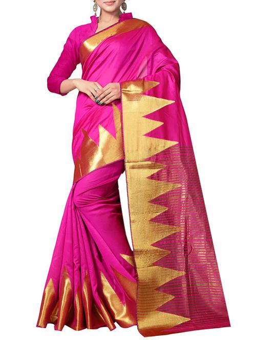 gold temple border banarasi saree with blouse - 15469228 - Very Small Image - 1