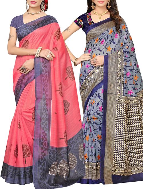 (set of 2) multicolor cotton silk saree combo - 15469772 - Very Small Image - 1