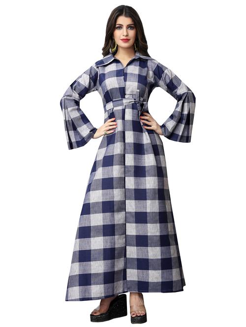 a-line checkered bell sleeves kurta - 15469865 - Very Small Image - 1