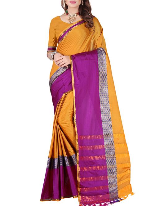 contrast zari border woven saree with blouse - 15469962 - Very Small Image - 1