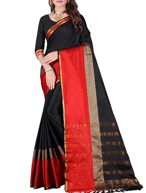 contrast zari border woven saree with blouse - 15469963 - Very Small Image - 1