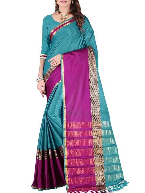 contrast zari border woven saree with blouse - 15469964 - Very Small Image - 1