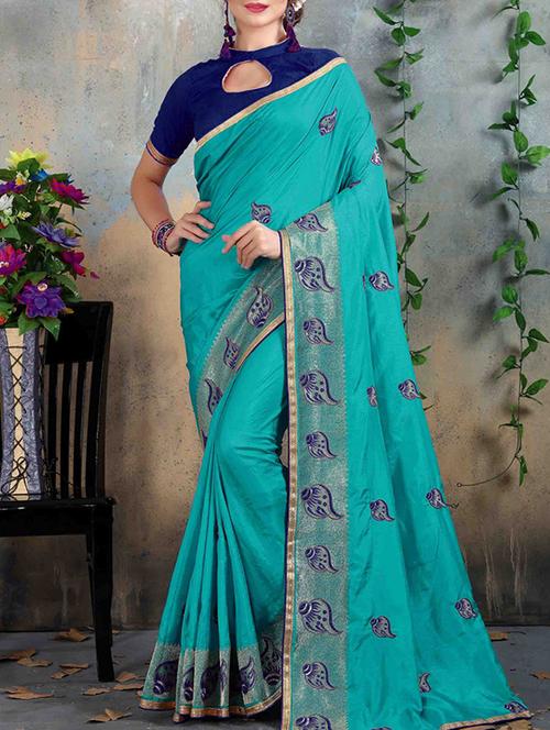 contrast border conversational embroidered saree with blouse - 15470619 - Very Small Image - 1