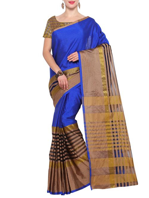 contrast striped zari woven saree with blouse - 15471408 - Very Small Image - 1