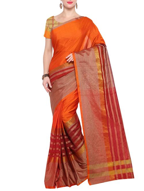 contrast striped zari woven saree with blouse - 15471410 - Very Small Image - 1