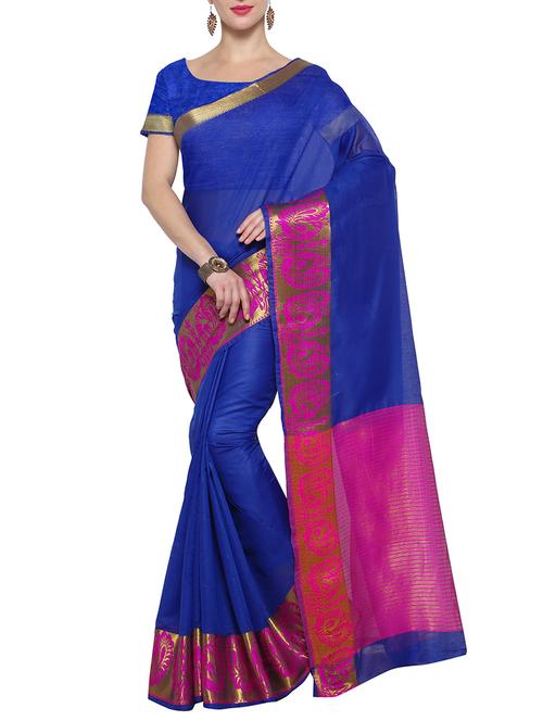 contrast zari border woven saree with blouse - 15471415 - Very Small Image - 1
