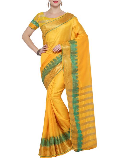 temple zari border woven saree with blouse - 15471417 - Very Small Image - 1
